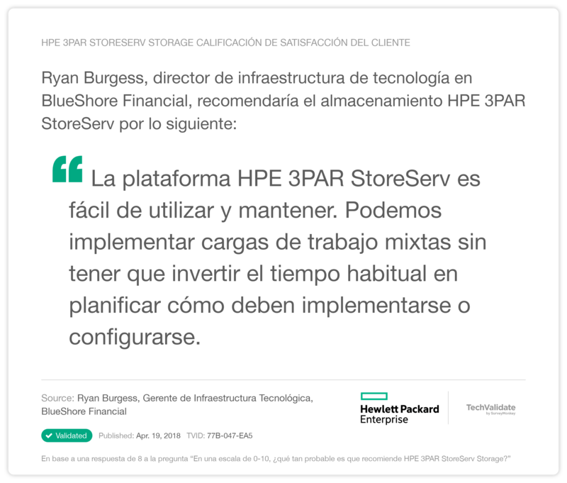 HPE 3PAR StoreServ Storage Calificación de satisfacción del cliente