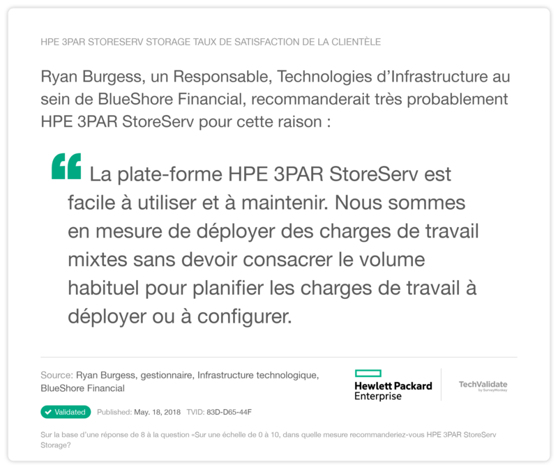  HPE 3PAR StoreServ Storage Taux de satisfaction de la clientèle
