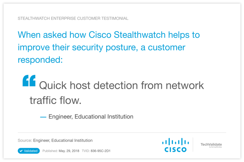 When asked how Cisco Stealthwatch helps to improve their security posture, a customer responded: