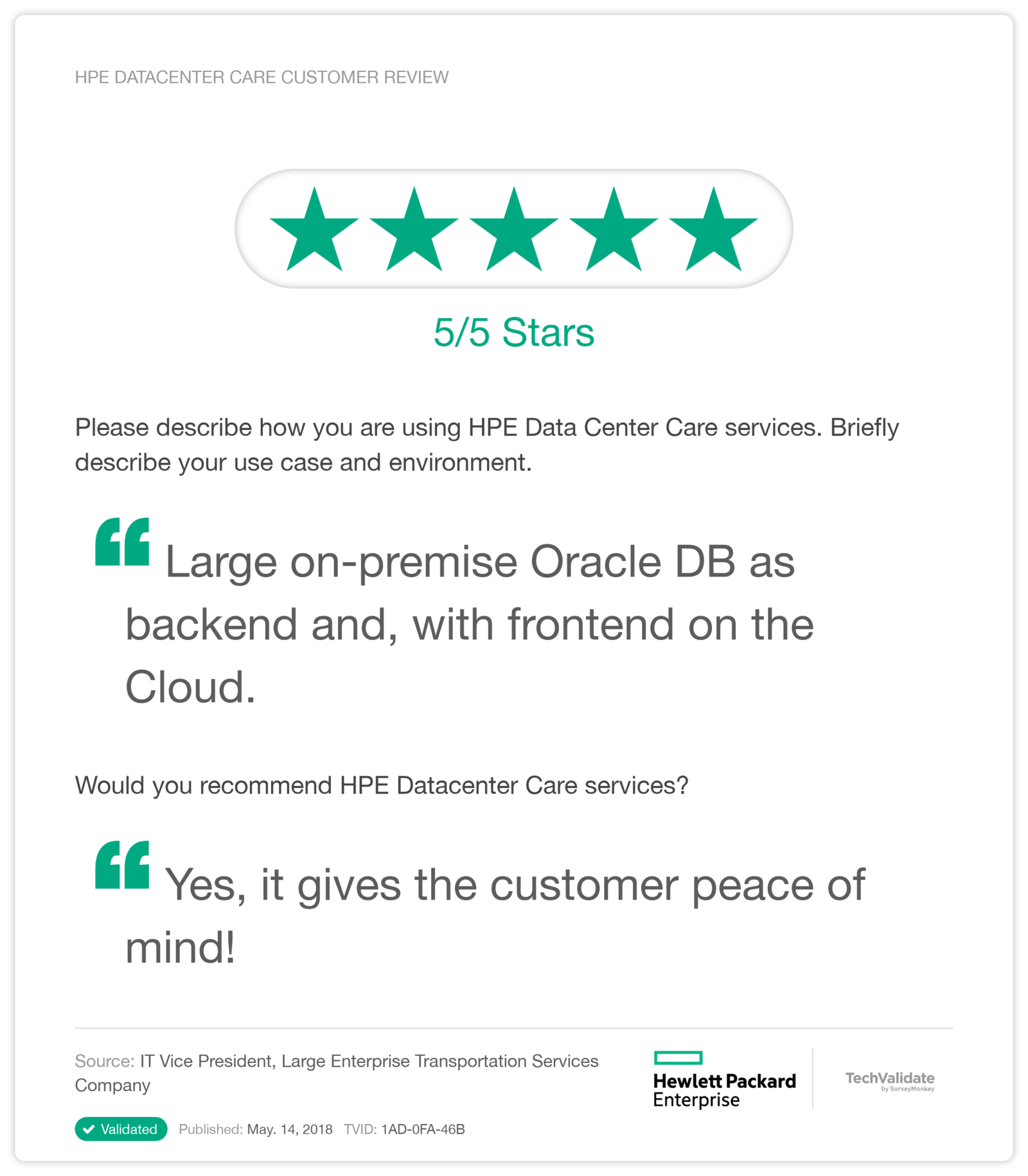 HPE Datacenter Care Customer Review