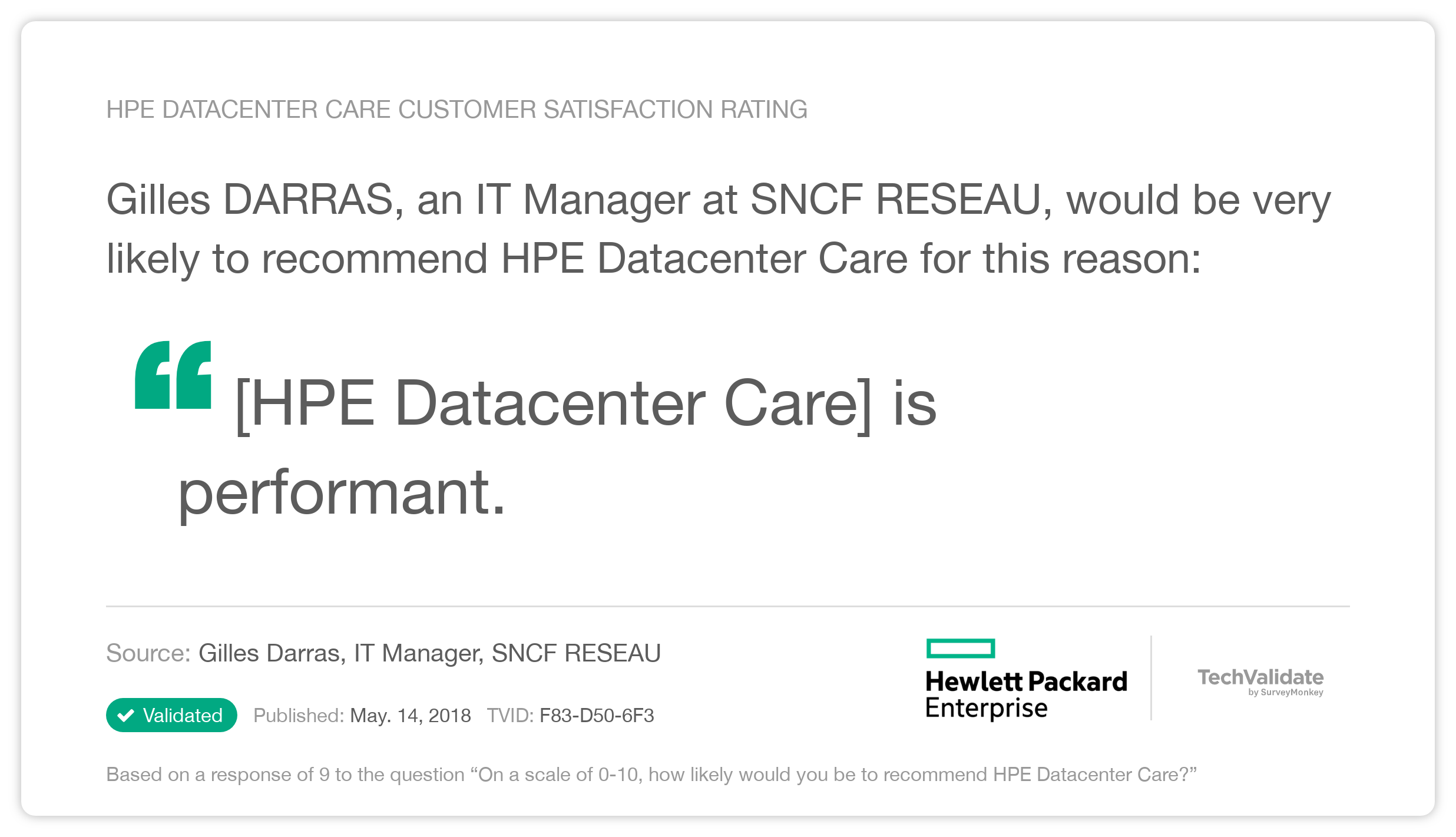 HPE Datacenter Care Customer Satisfaction Rating