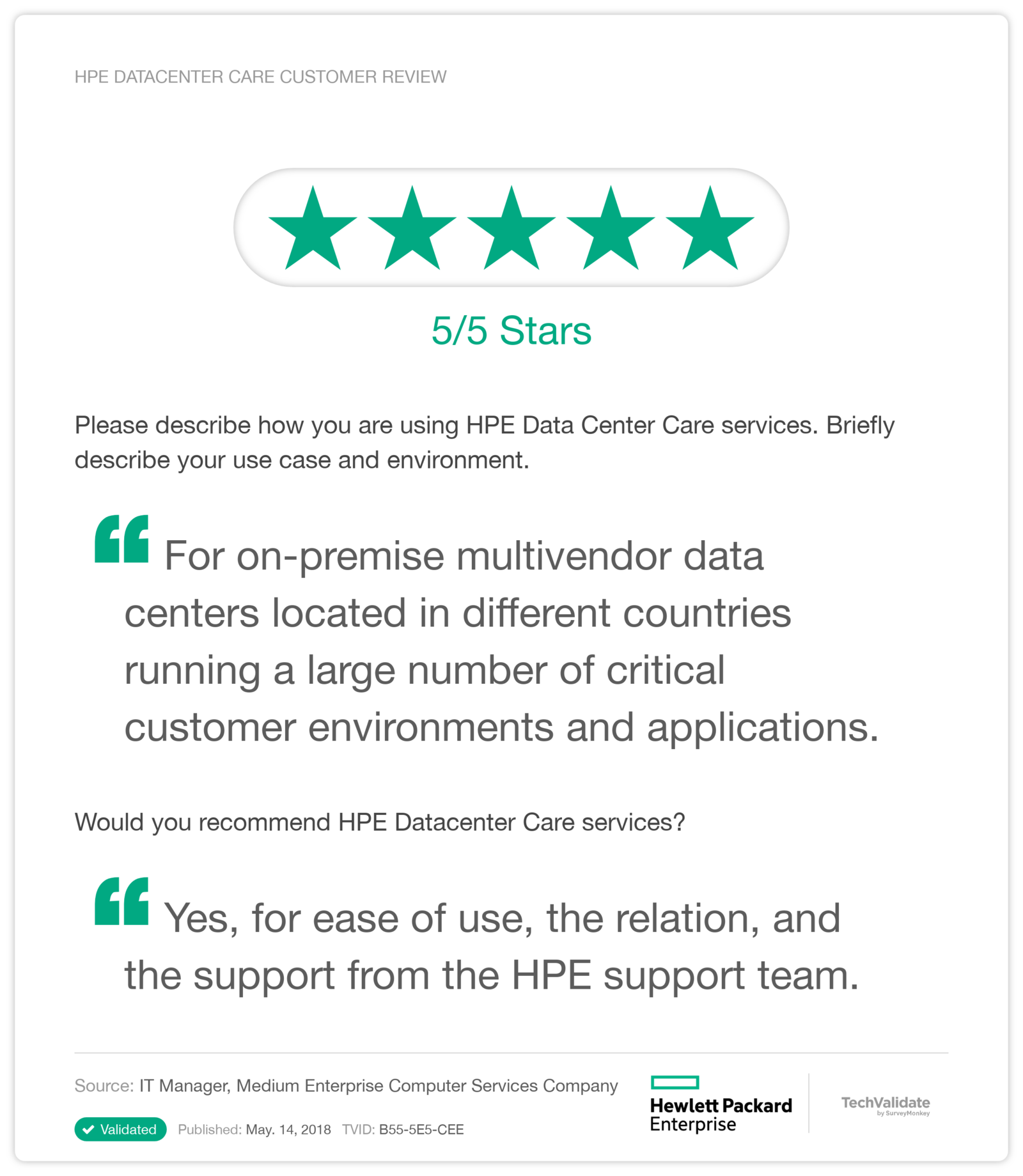 HPE Datacenter Care Customer Review
