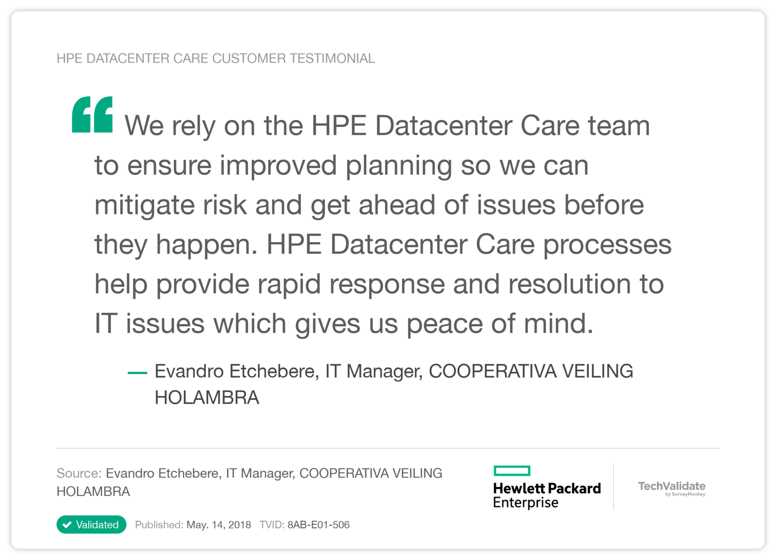 HPE Datacenter Care Customer Testimonial