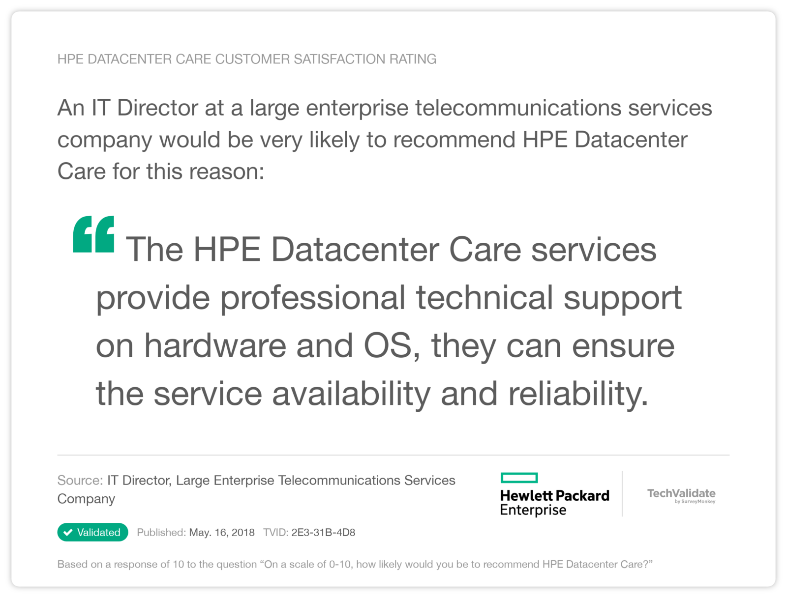 HPE Datacenter Care Customer Satisfaction Rating