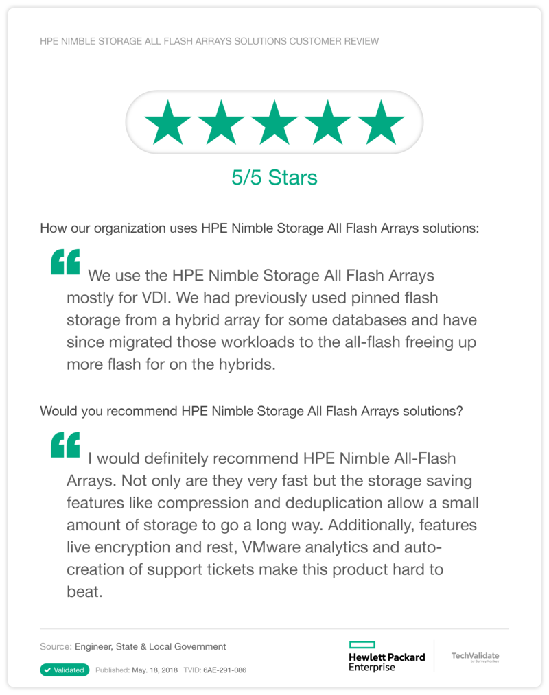 HPE Nimble Storage All Flash Arrays solutions Customer Review