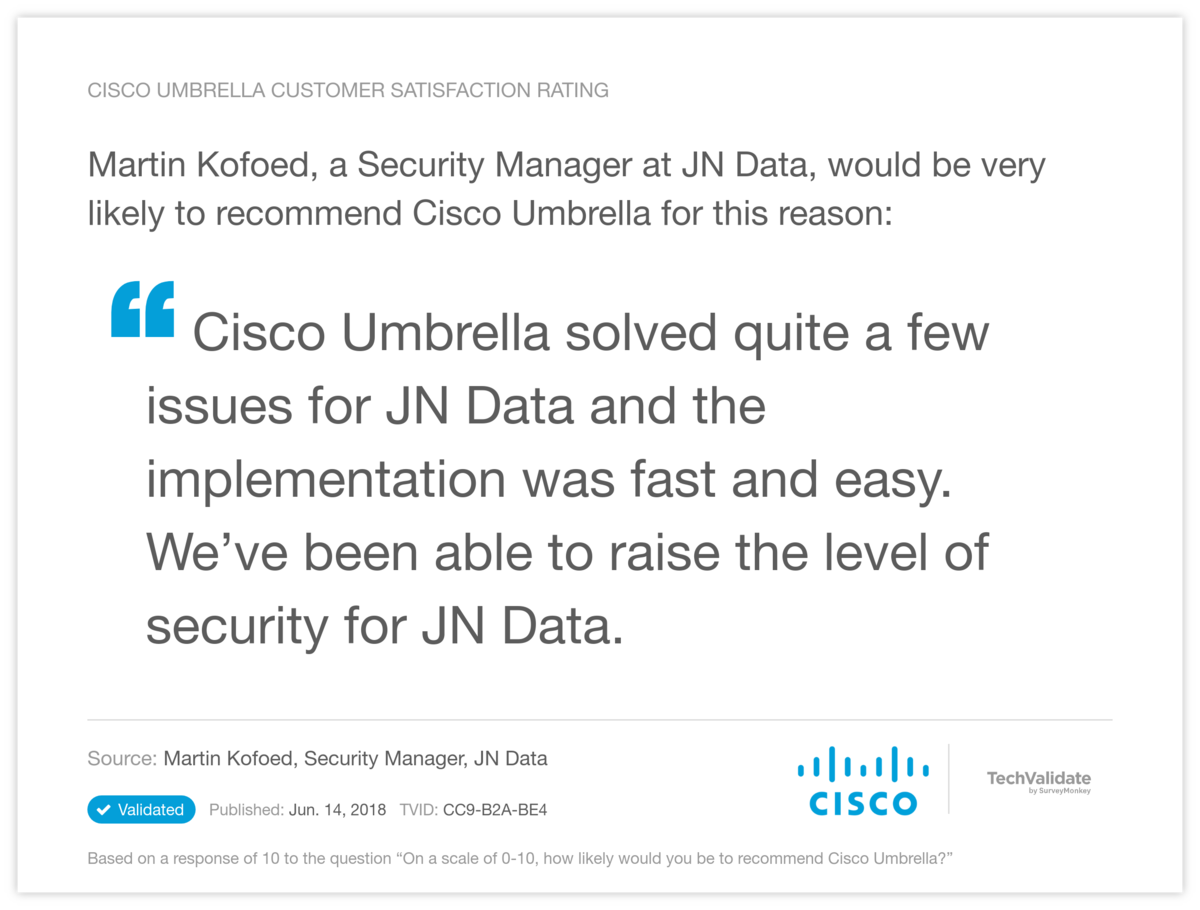Cisco Umbrella Customer Satisfaction Rating