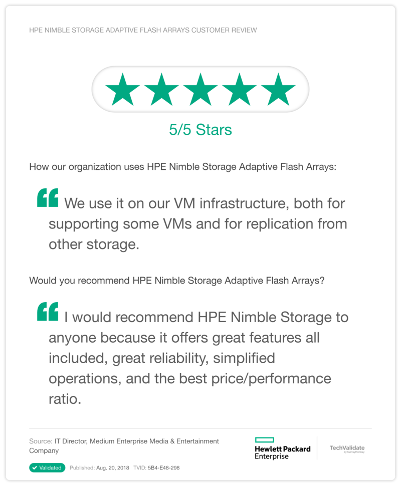 HPE Nimble Storage Adaptive Flash Arrays Customer Review