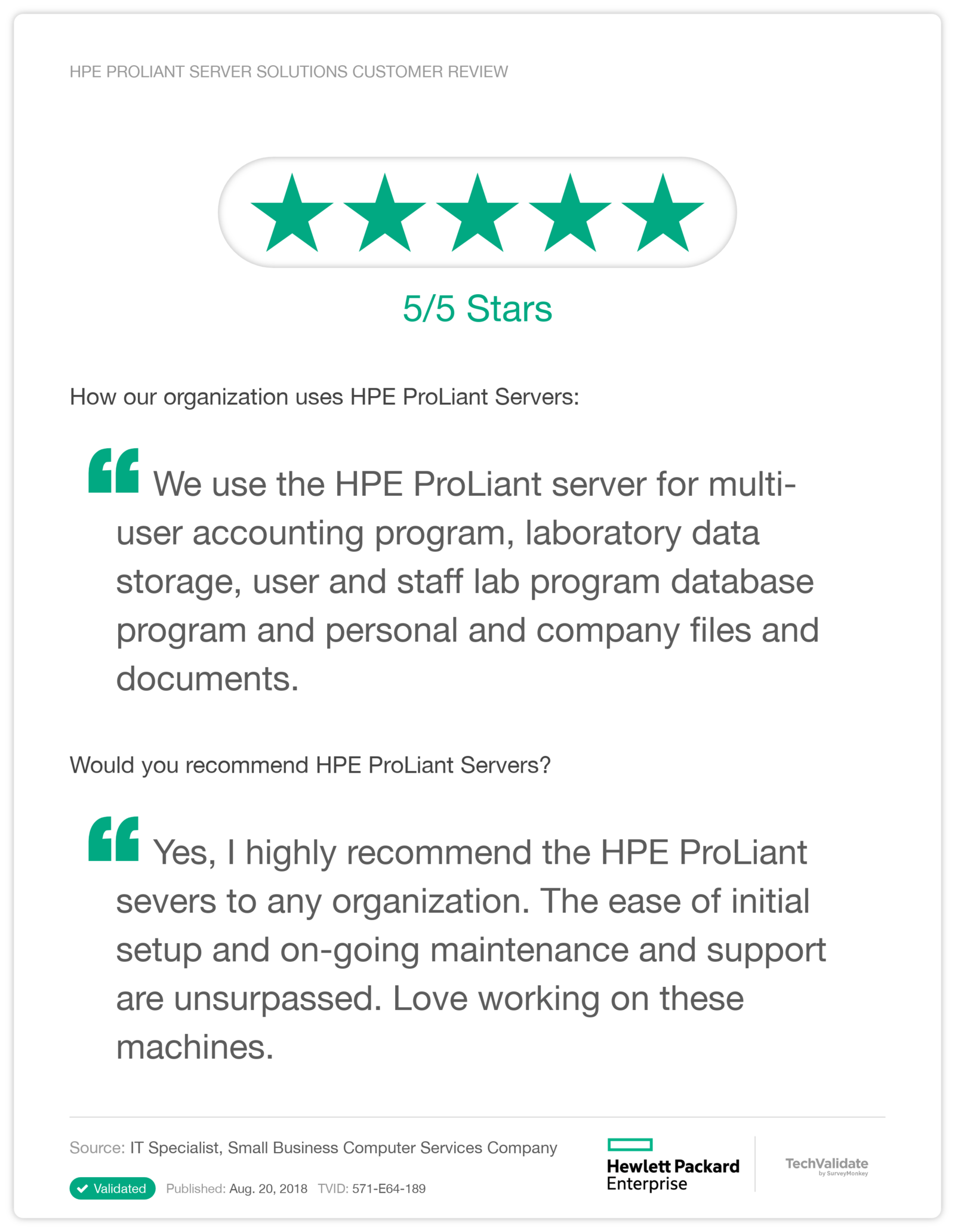 HPE ProLiant Server Solutions Customer Review