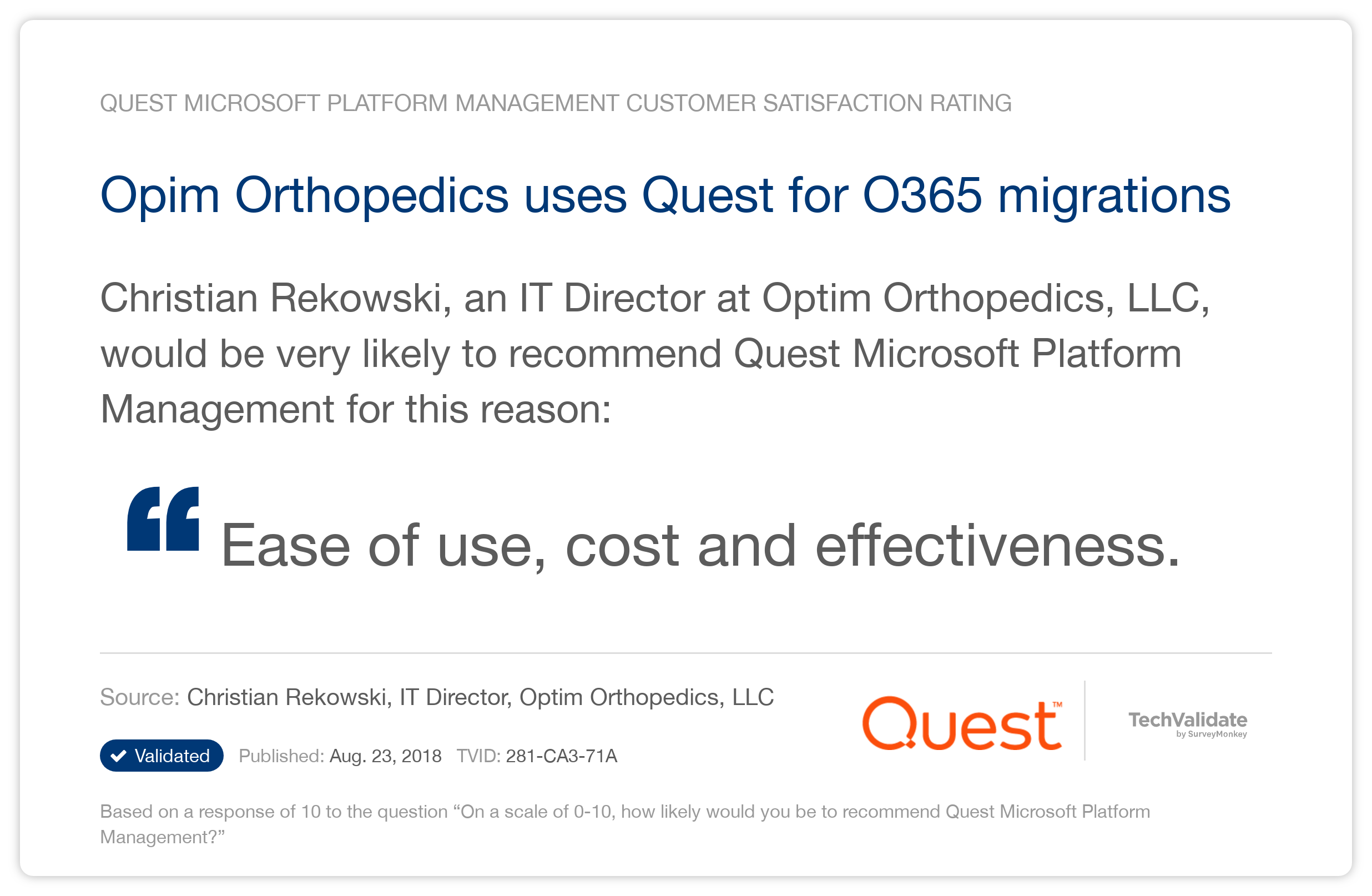 Opim Orthopedics uses Quest for O365 migrations