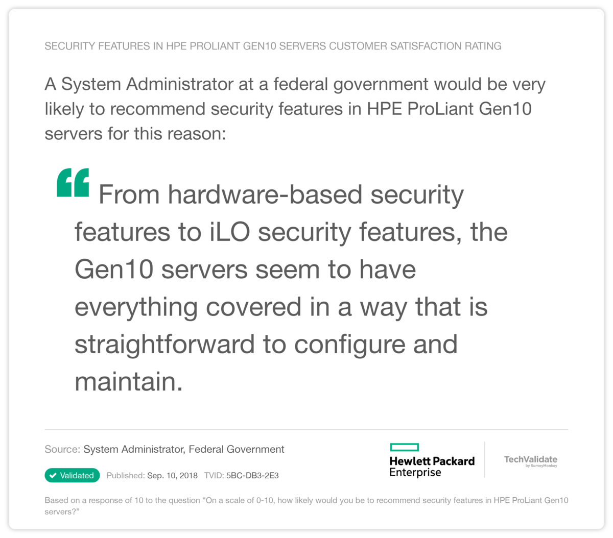 security features in HPE ProLiant Gen10 servers Customer Satisfaction Rating