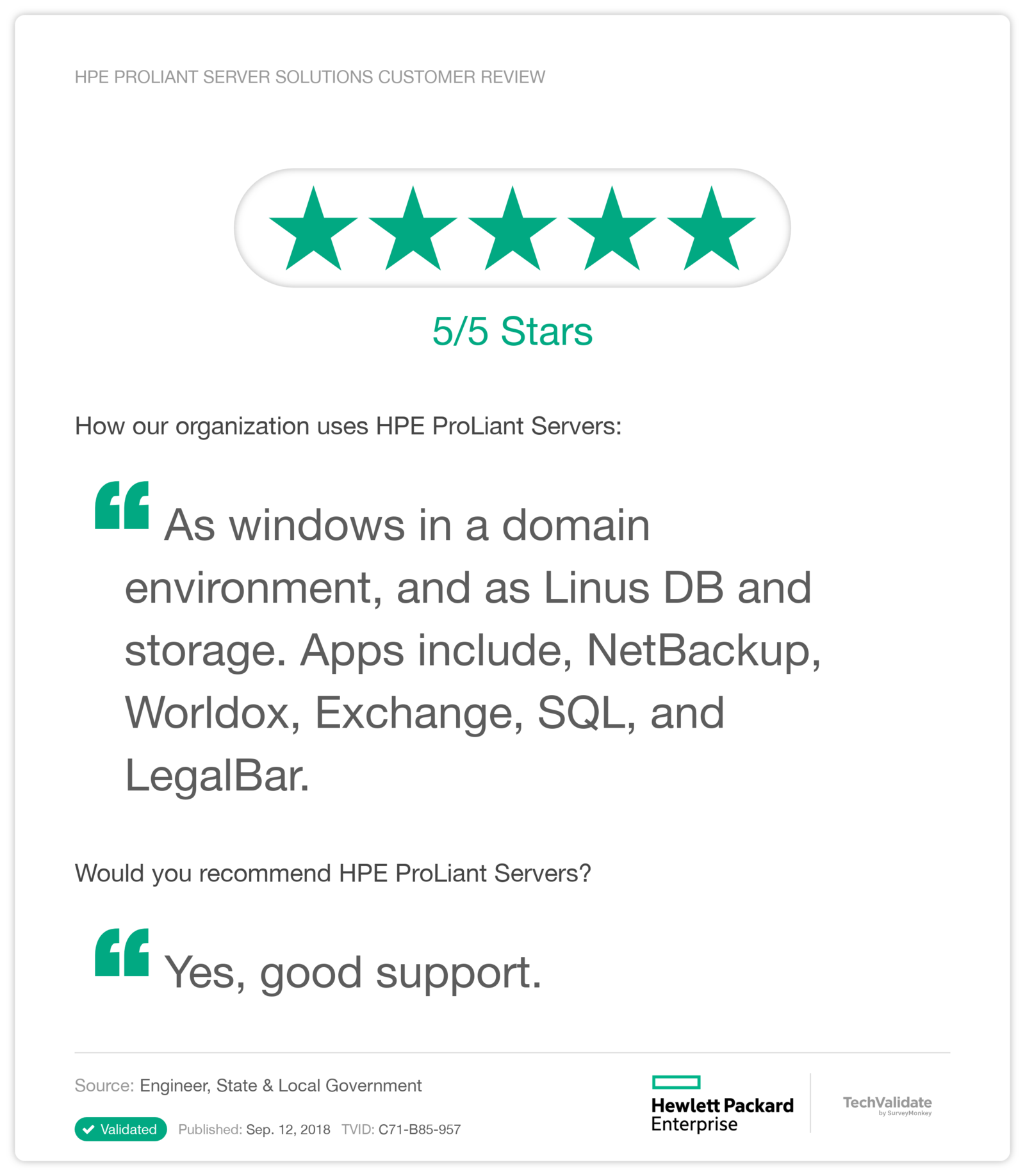HPE ProLiant Server Solutions Customer Review