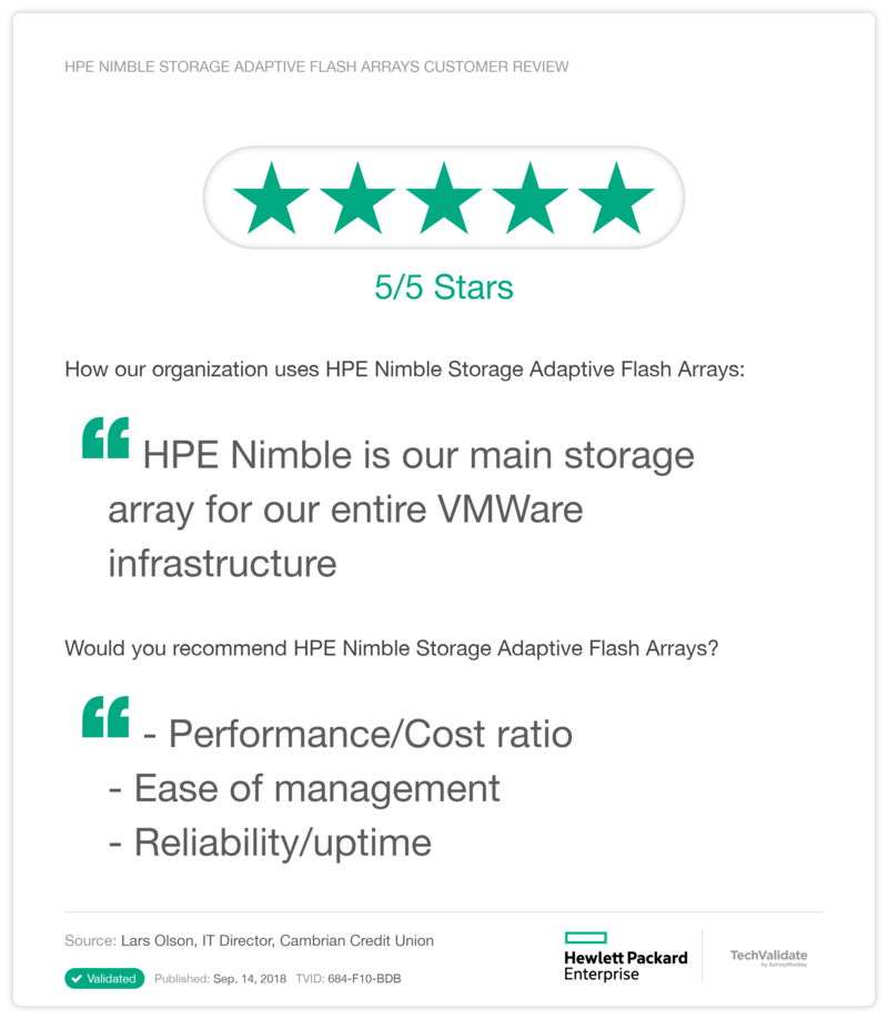 HPE Nimble Storage Adaptive Flash Arrays Customer Review