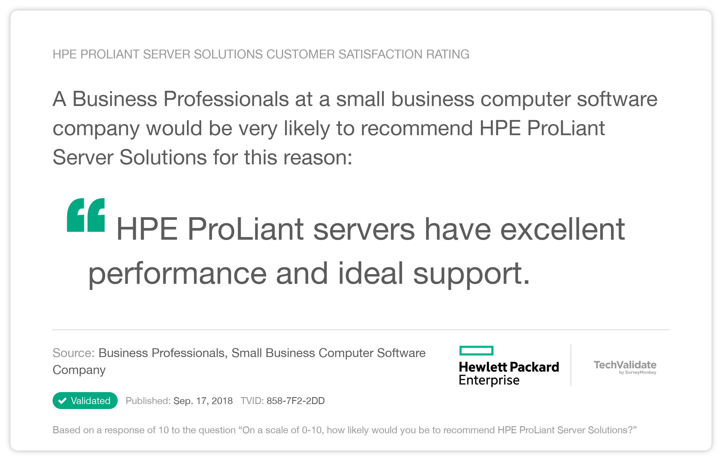 HPE ProLiant Server Solutions Customer Satisfaction Rating