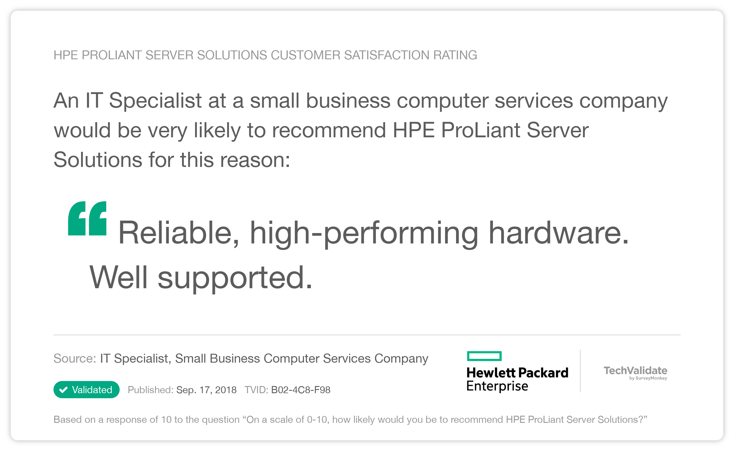 HPE ProLiant Server Solutions Customer Satisfaction Rating