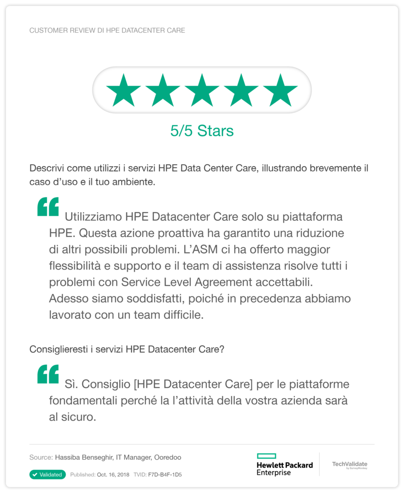Customer Review di HPE Datacenter Care