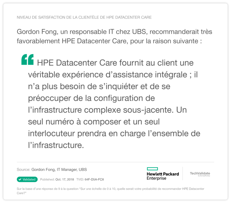  Niveau de satisfaction de la clientèle de HPE Datacenter Care