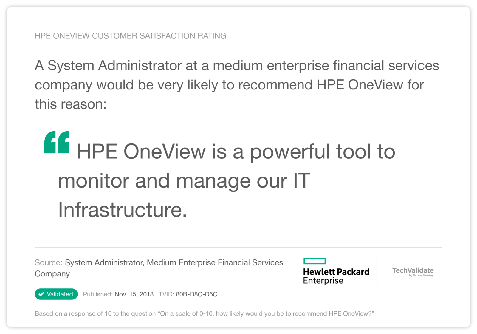 HPE OneView Customer Satisfaction Rating