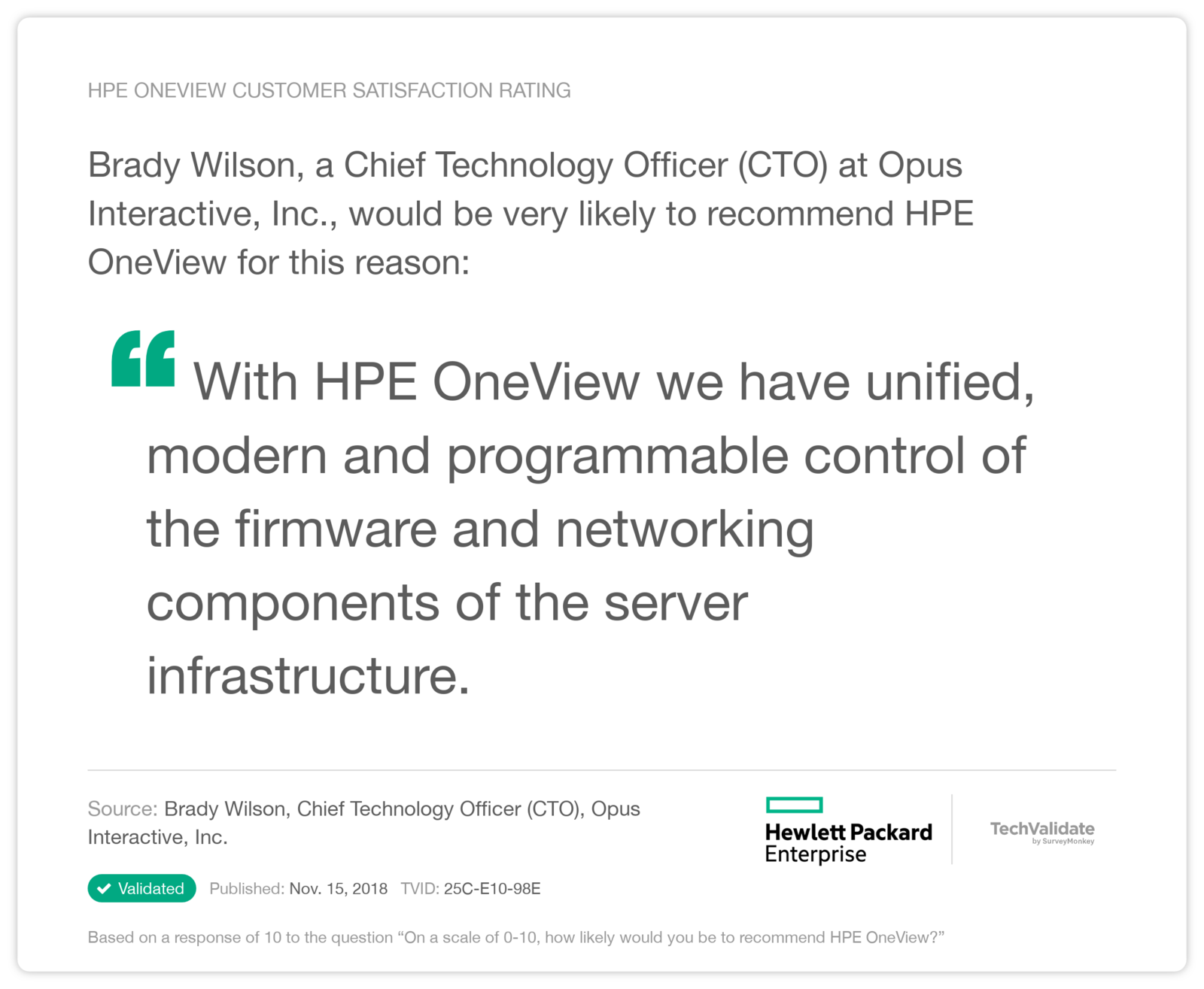 HPE OneView Customer Satisfaction Rating