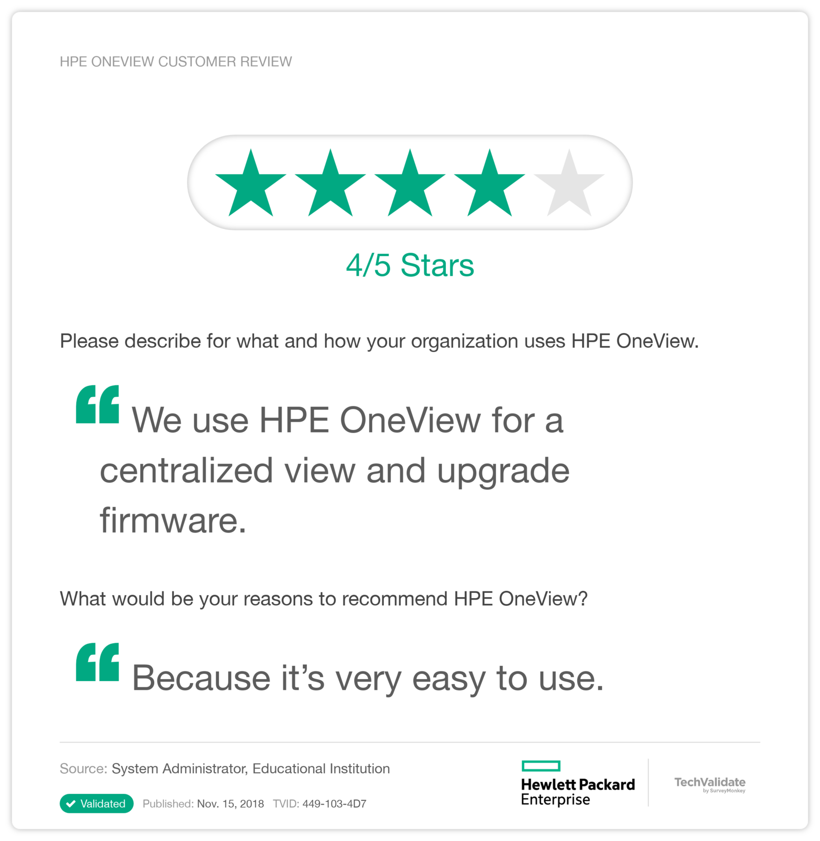 HPE OneView Customer Review