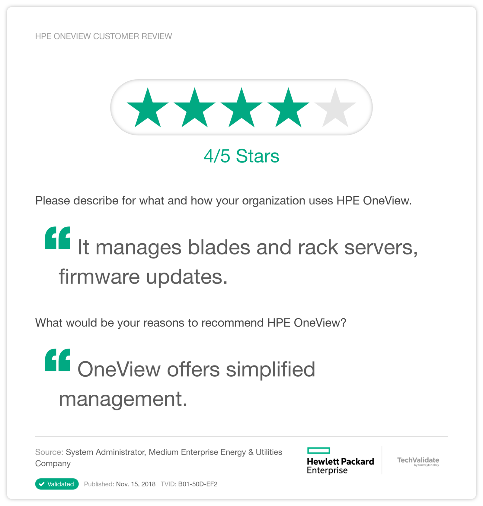 HPE OneView Customer Review