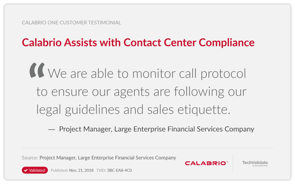 Calabrio Assists with Contact Center Compliance