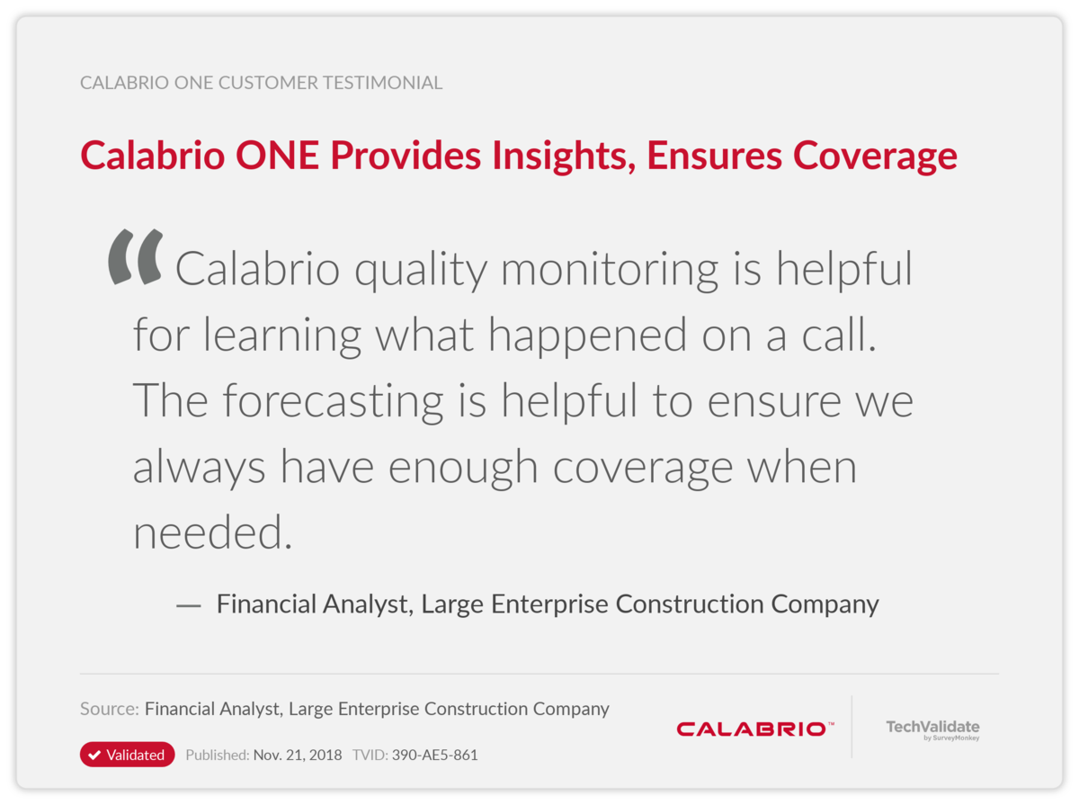 Calabrio ONE Provides Insights, Ensures Coverage