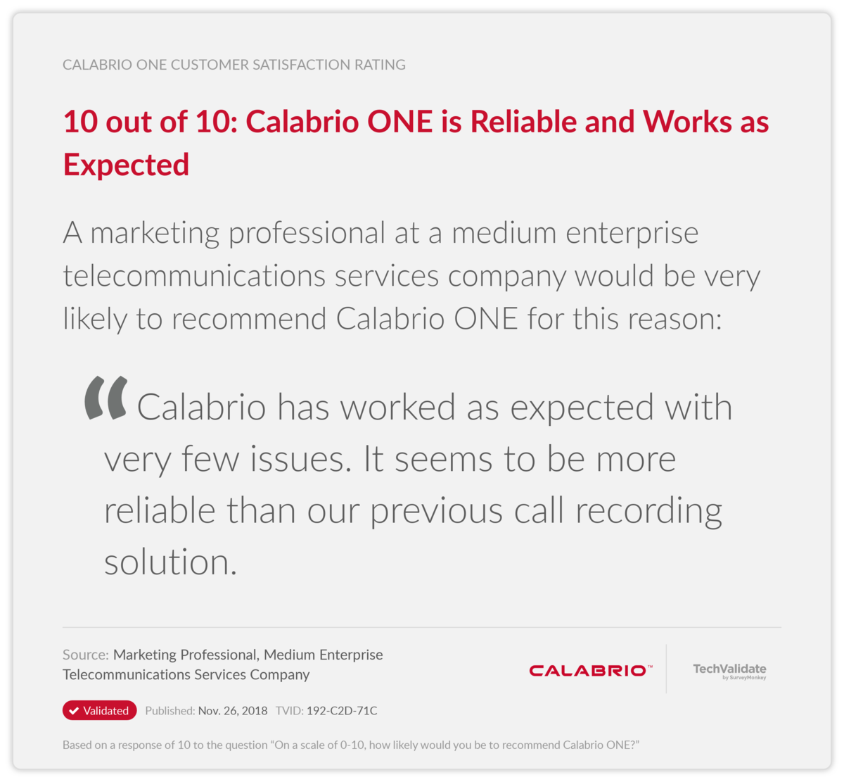 10 out of 10: Calabrio ONE is Reliable and Works as Expected